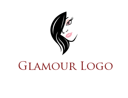 hair bangs covering half face of a woman logo