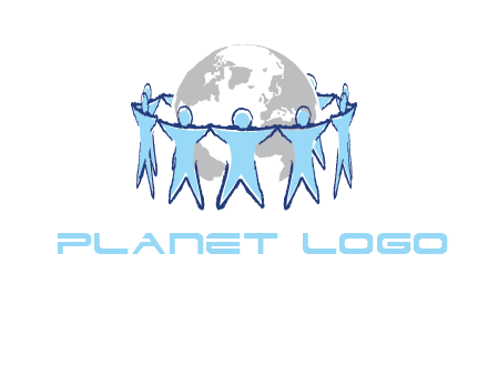 people join hands to surround earth logo