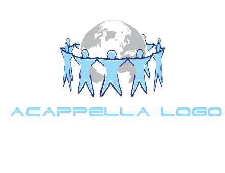 people join hands to surround earth logo