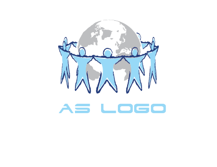 people join hands to surround earth logo