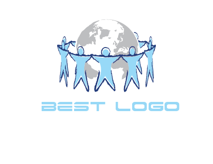 people join hands to surround earth logo