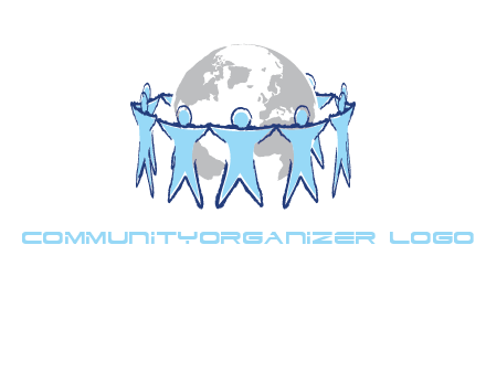people join hands to surround earth logo