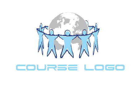 people join hands to surround earth logo