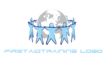 people join hands to surround earth logo