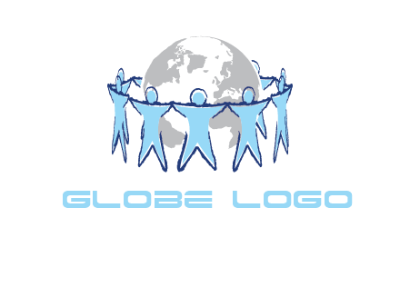 people join hands to surround earth logo