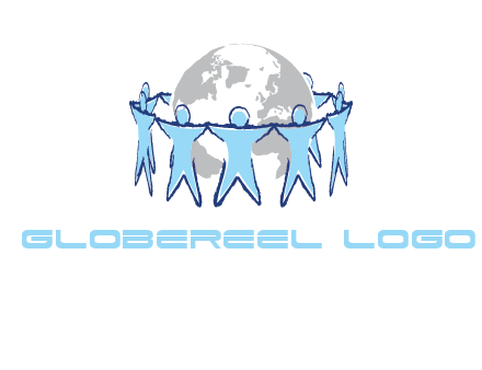 people join hands to surround earth logo