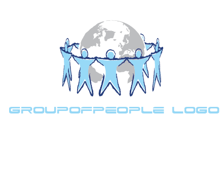 people join hands to surround earth logo