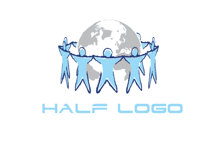 people join hands to surround earth logo