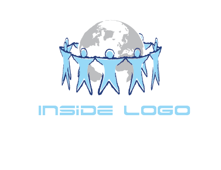 people join hands to surround earth logo