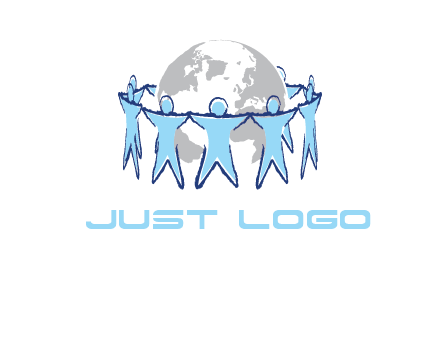 people join hands to surround earth logo