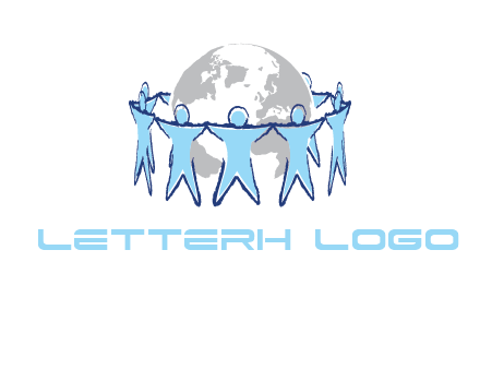 people join hands to surround earth logo