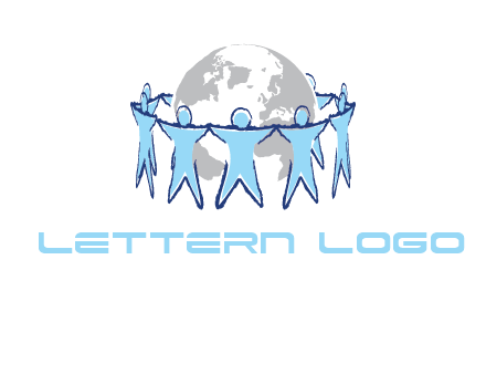 people join hands to surround earth logo