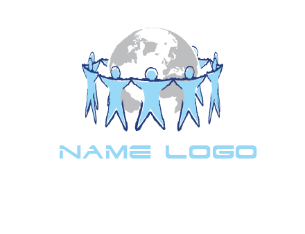 people join hands to surround earth logo
