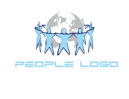 people join hands to surround earth logo