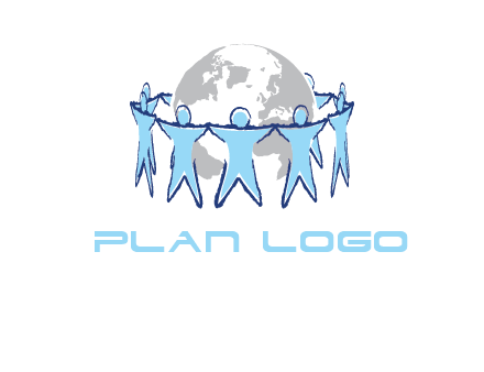 people join hands to surround earth logo