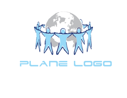 people join hands to surround earth logo