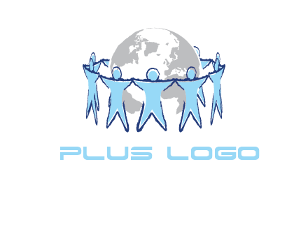 people join hands to surround earth logo