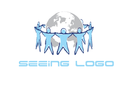 people join hands to surround earth logo