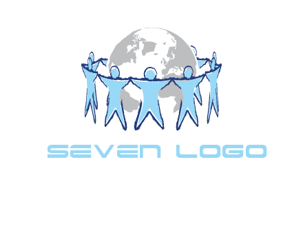 people join hands to surround earth logo