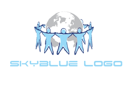people join hands to surround earth logo