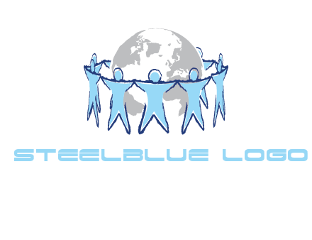 people join hands to surround earth logo