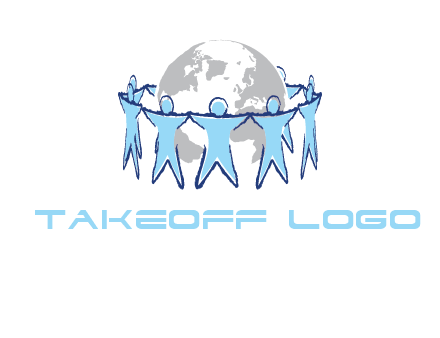 people join hands to surround earth logo
