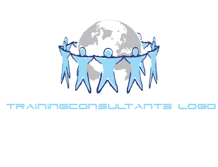 people join hands to surround earth logo