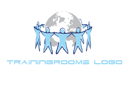 people join hands to surround earth logo
