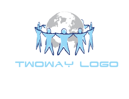 people join hands to surround earth logo