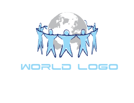 people join hands to surround earth logo