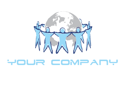 people join hands to surround earth logo