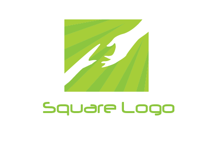 hands eaching for one another in a square logo