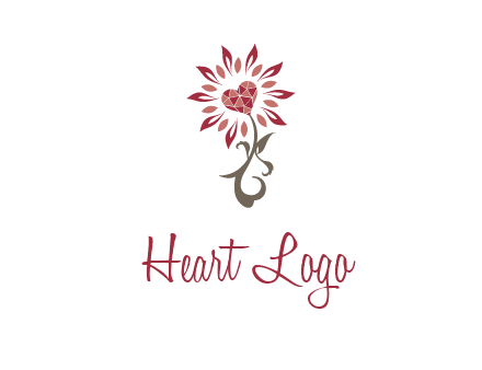 gemstones heart growing on plant logo