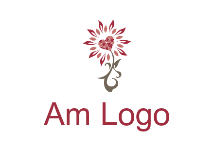 gemstones heart growing on plant logo