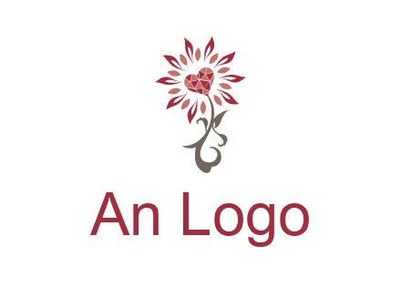 gemstones heart growing on plant logo