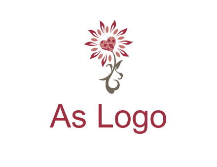 gemstones heart growing on plant logo