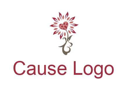 gemstones heart growing on plant logo