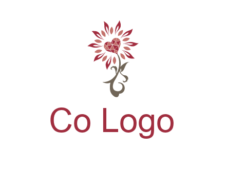 gemstones heart growing on plant logo