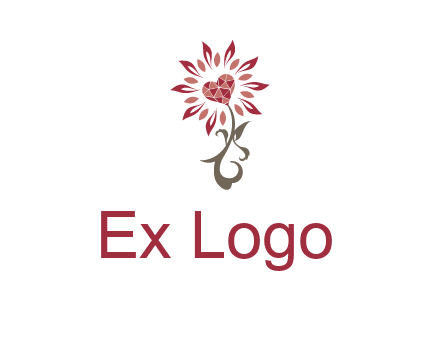 gemstones heart growing on plant logo