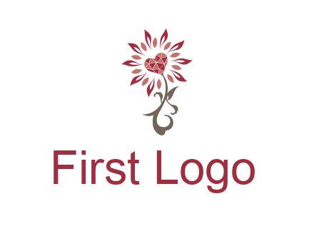 gemstones heart growing on plant logo