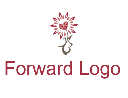 gemstones heart growing on plant logo