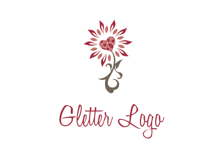 gemstones heart growing on plant logo