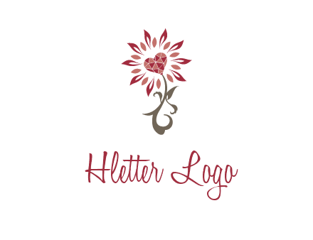 gemstones heart growing on plant logo