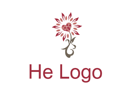 gemstones heart growing on plant logo