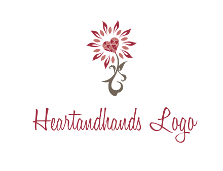 gemstones heart growing on plant logo