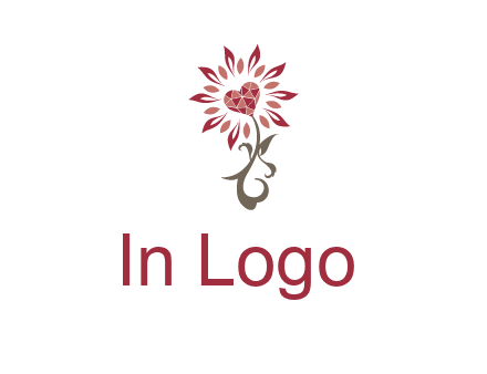 gemstones heart growing on plant logo
