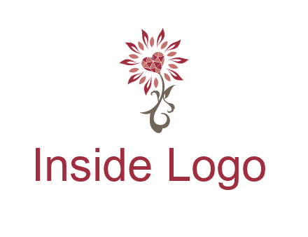 gemstones heart growing on plant logo