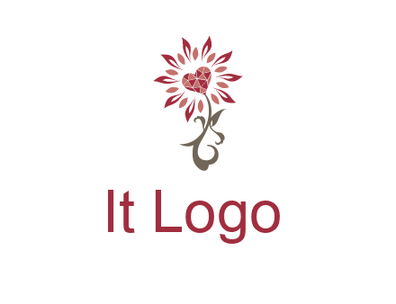 gemstones heart growing on plant logo