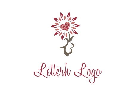 gemstones heart growing on plant logo