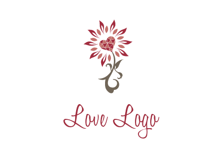 gemstones heart growing on plant logo